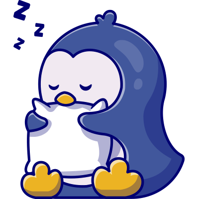 Pinguinbaby schläft im Sitzen mit einem Kissen zwischen den Flügeln - Illustration